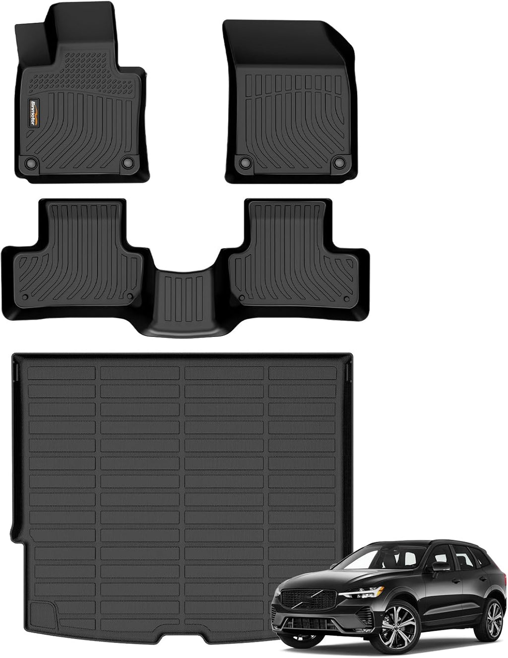 Binmotor-All Weather Car Floor Mats & Cargo Liner for Volvo XC60 2018-2025 (for T5/T6, Not for Recharge/Hybrid), TPE Liners Cargo Trunk Mat for Volvo XC60 Accessories