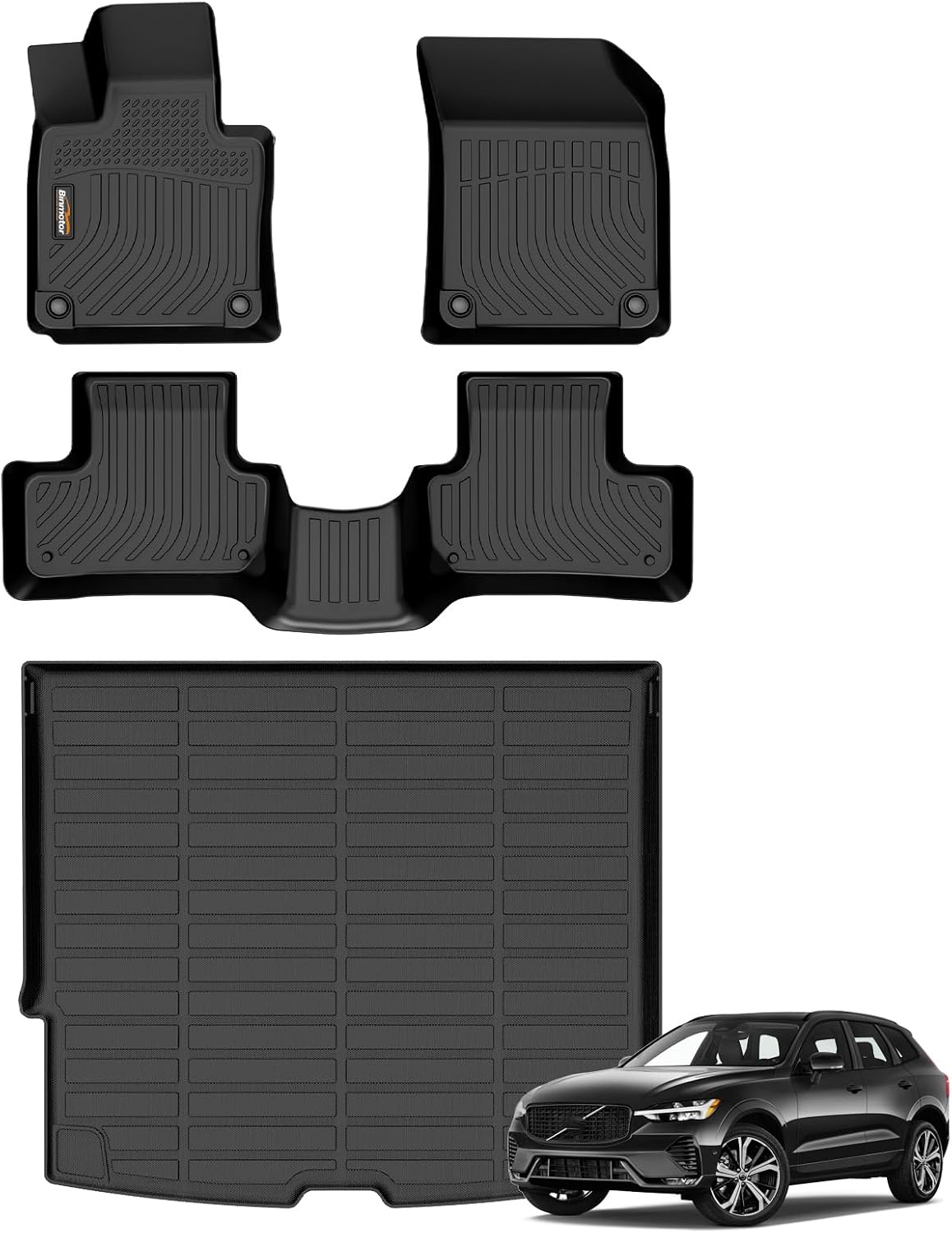 Binmotor-All Weather Car Floor Mats & Cargo Liner for Volvo XC60 2018-2025 (for T5/T6, Not for Recharge/Hybrid), TPE Liners Cargo Trunk Mat for Volvo XC60 Accessories