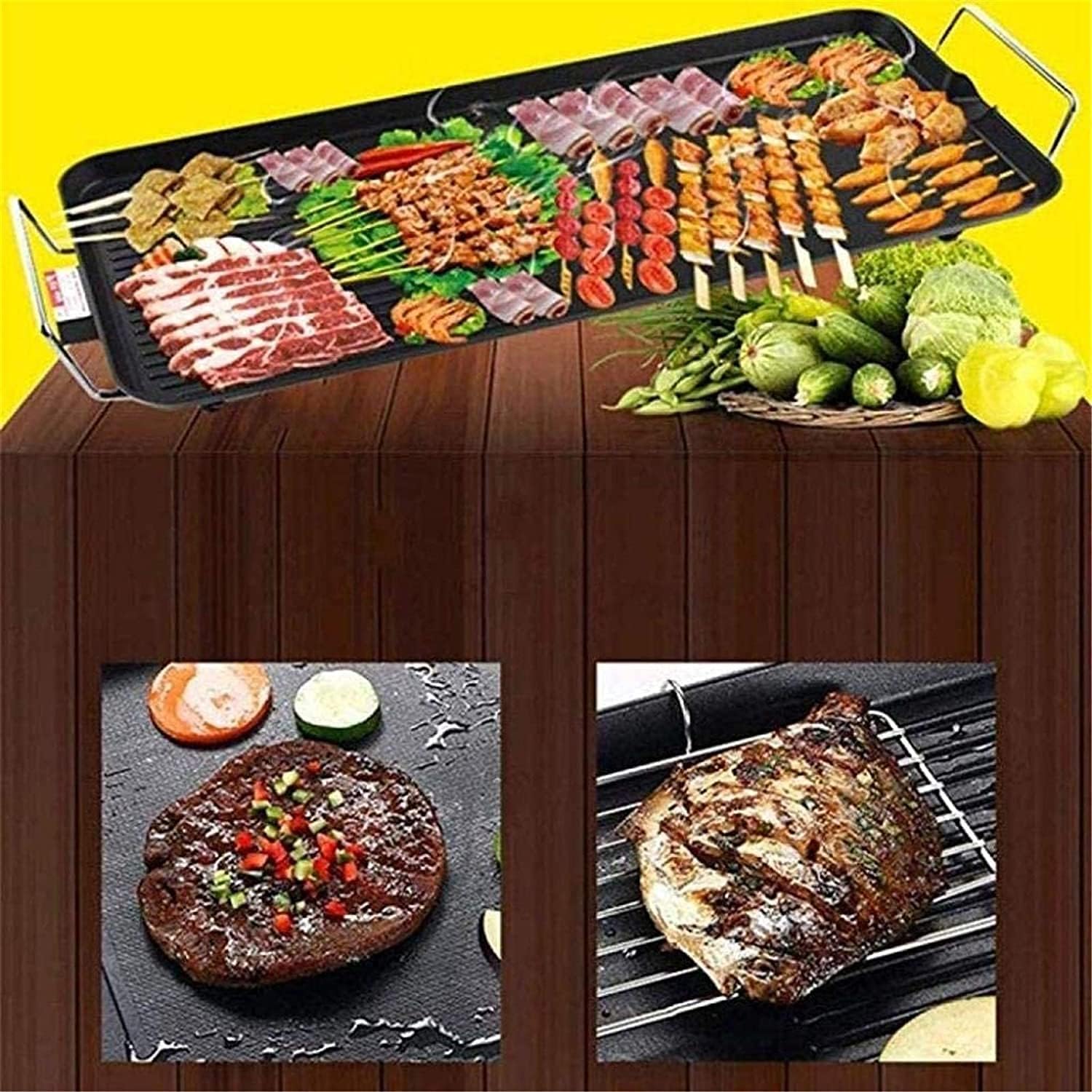 Indoor Korean Barbecue Grill 68cm*28cm Electric Teppanyaki Table Grill, BBQ Barbecue Griddle, Non-Stick Hot Plate, Heating Plate for Stove 2000W (Color : S40cm*24cm)