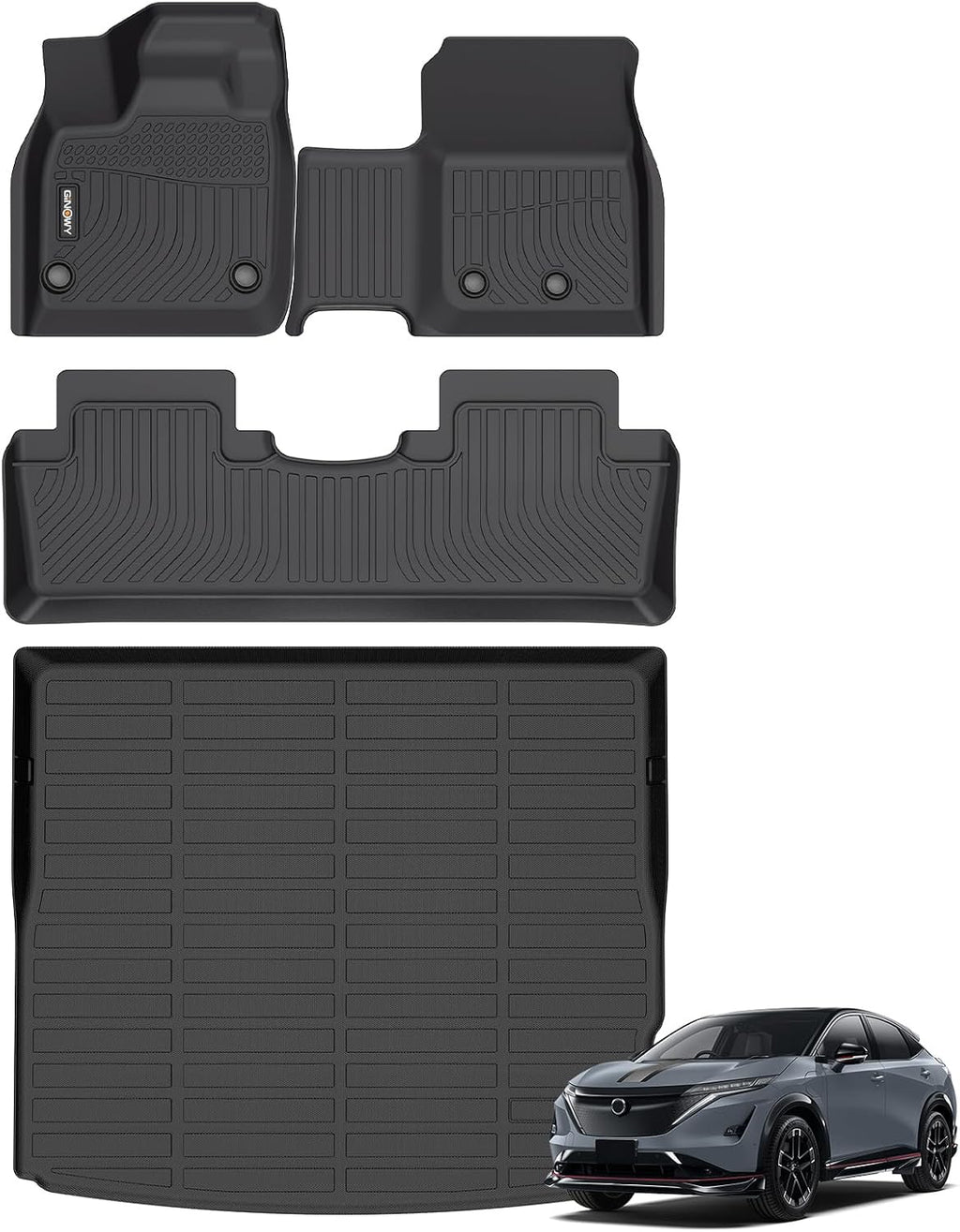 GINOWY-Floor Mats & Cargo Liner for Nissan Ariya 2023 2024 2025, All Weather Car Floor Mat Cargo Trunk Mat TPE Rubber Liners Ariya Accessories