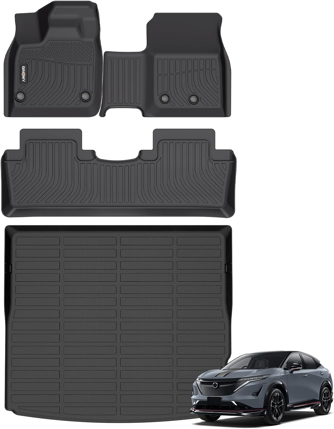 GINOWY-Floor Mats & Cargo Liner for Nissan Ariya 2023 2024 2025, All Weather Car Floor Mat Cargo Trunk Mat TPE Rubber Liners Ariya Accessories