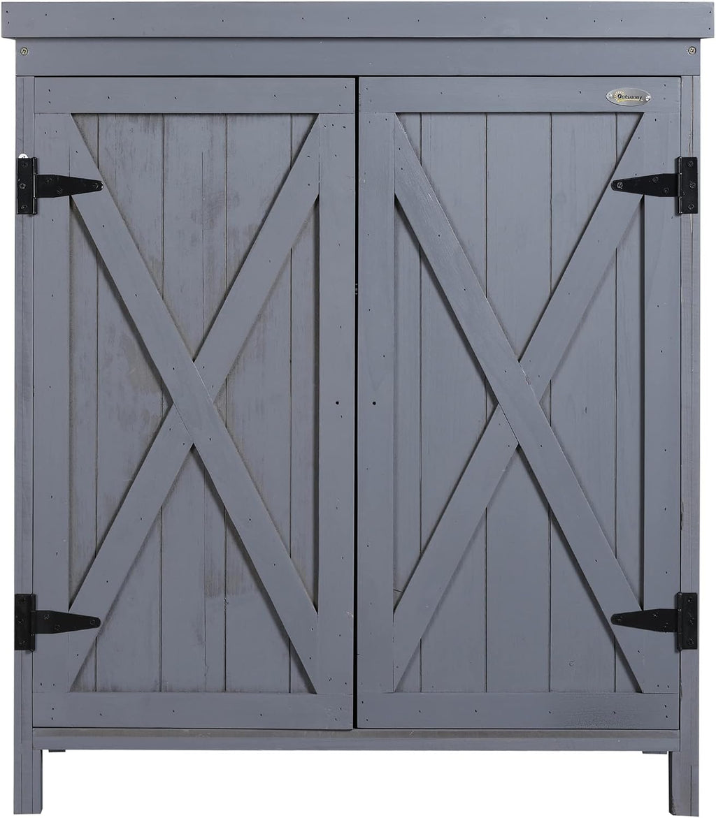 Outsunny Outdoor Storage Cabinet, Outdoor Tool Shed with Galvanized Top and Two Shelves for Yard Tools or Pool Accessories, Gray