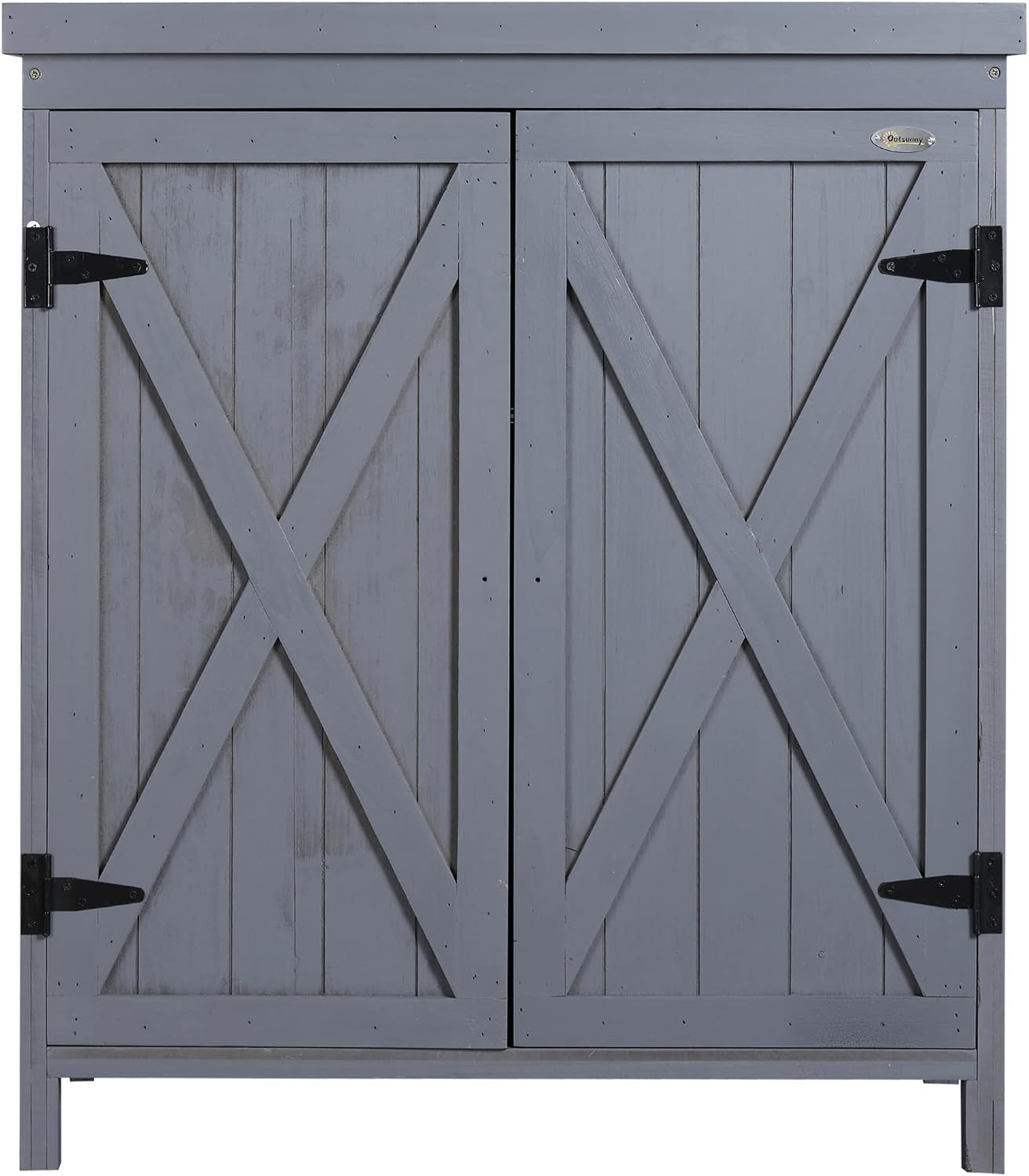 Outsunny Outdoor Storage Cabinet, Outdoor Tool Shed with Galvanized Top and Two Shelves for Yard Tools or Pool Accessories, Gray