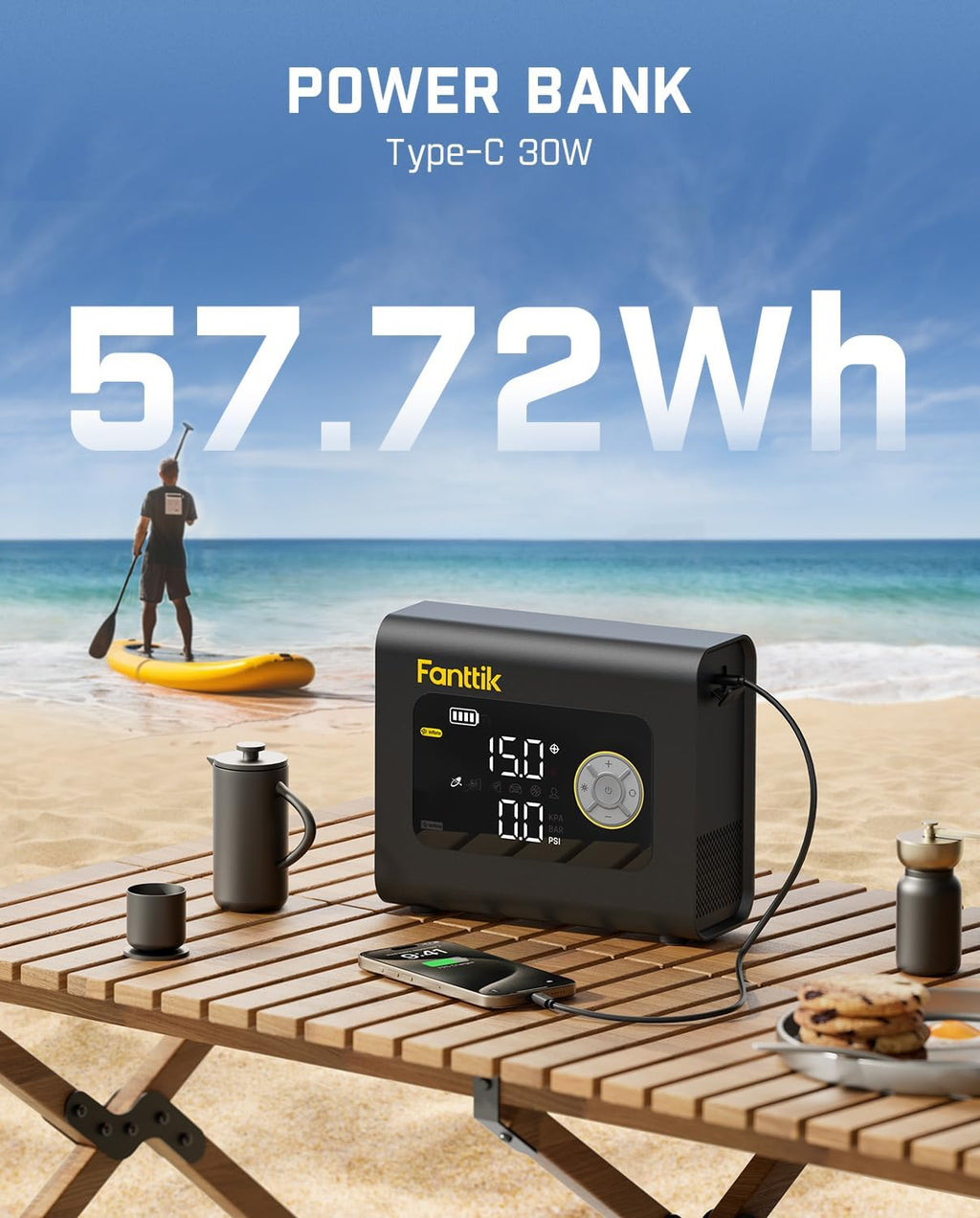 Fanttik X9 Cross 4X Portable Tire Inflator, Paddle Board Pump | Max 75PSI with Auto-Off, Deflation | Air Pump with Light and Power Bank | Fastlink for SUP, Car, Motorcycle, Board, Kayak, Tent etc.