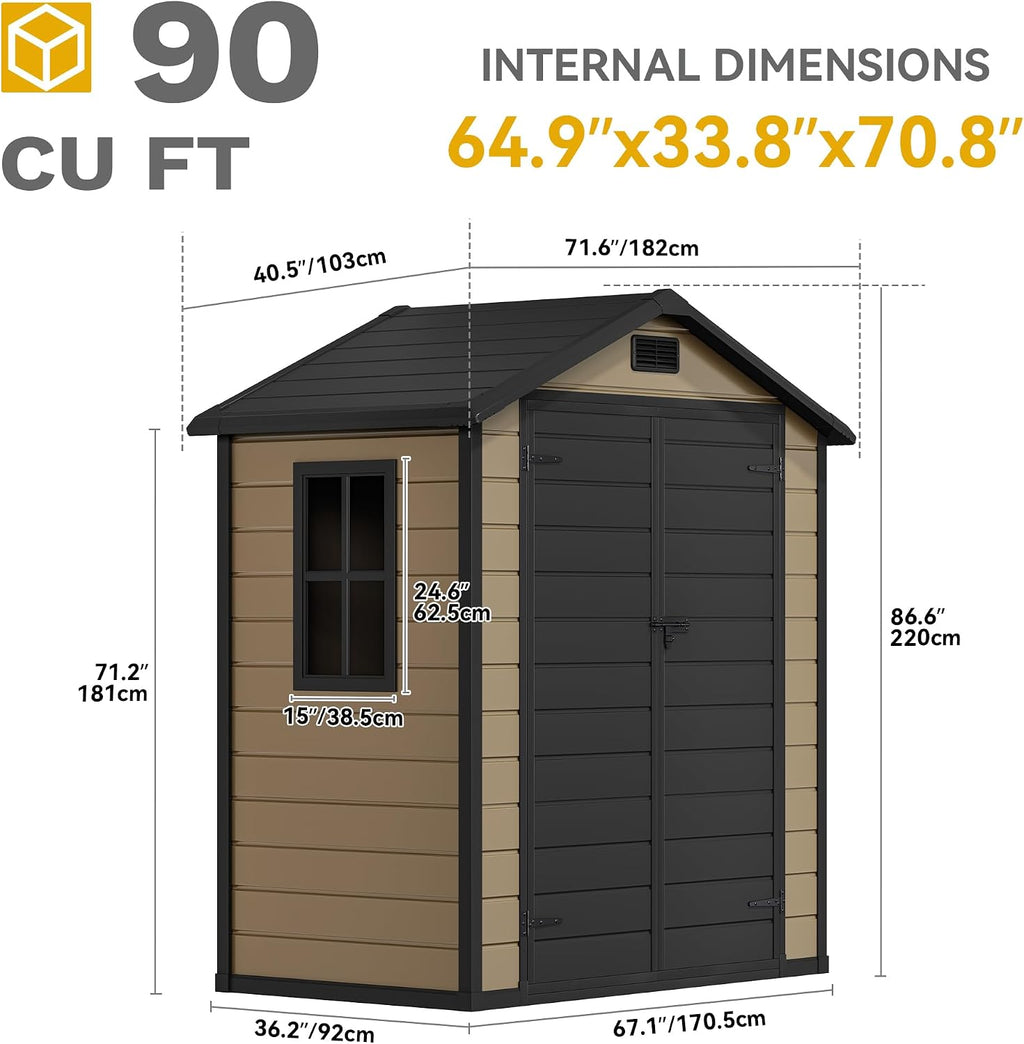 DWVO 6x4 FT Resin Storage Shed with Floor, Outdoor Storage Shed with Lockable Door, Window and Vents, Waterproof Plastic Tool Storage for Garden, Patio, Backyard, Lawn