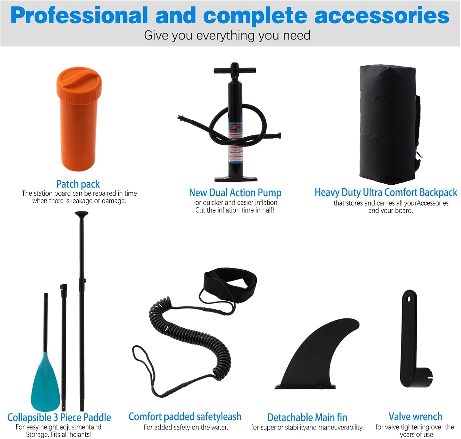 Inflatable Stand Up Paddle Board with Premium SUP Accessories - Backpack, Adjustable Paddle, Non-Slip Deck, Hand Pump, Leash, Fins, Waterproof Bag