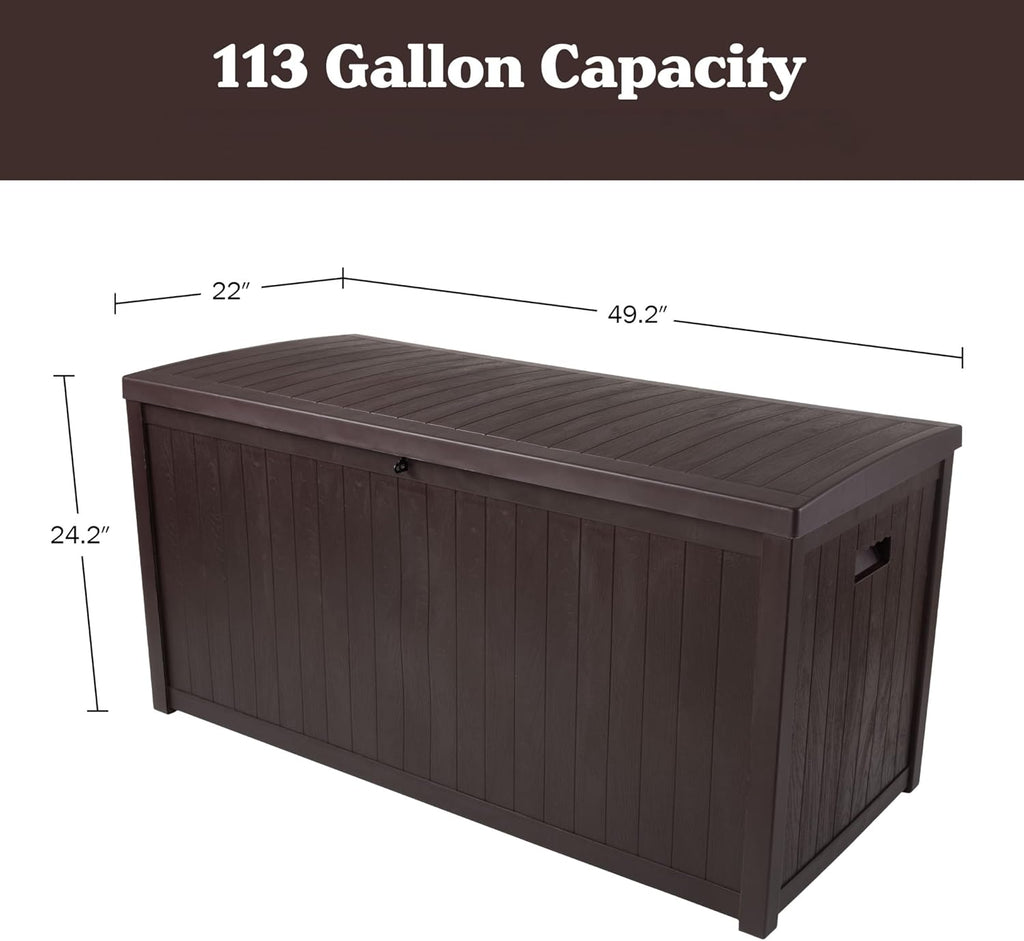 Outdoor Storage Box - 113 Gallon Lockable Deck Box for Pool Accessories, Patio Furniture Cushions, or Package Delivery Boxes for Outside - Deck Boxes Outdoor Waterproof by Pure Garden (Coffee)