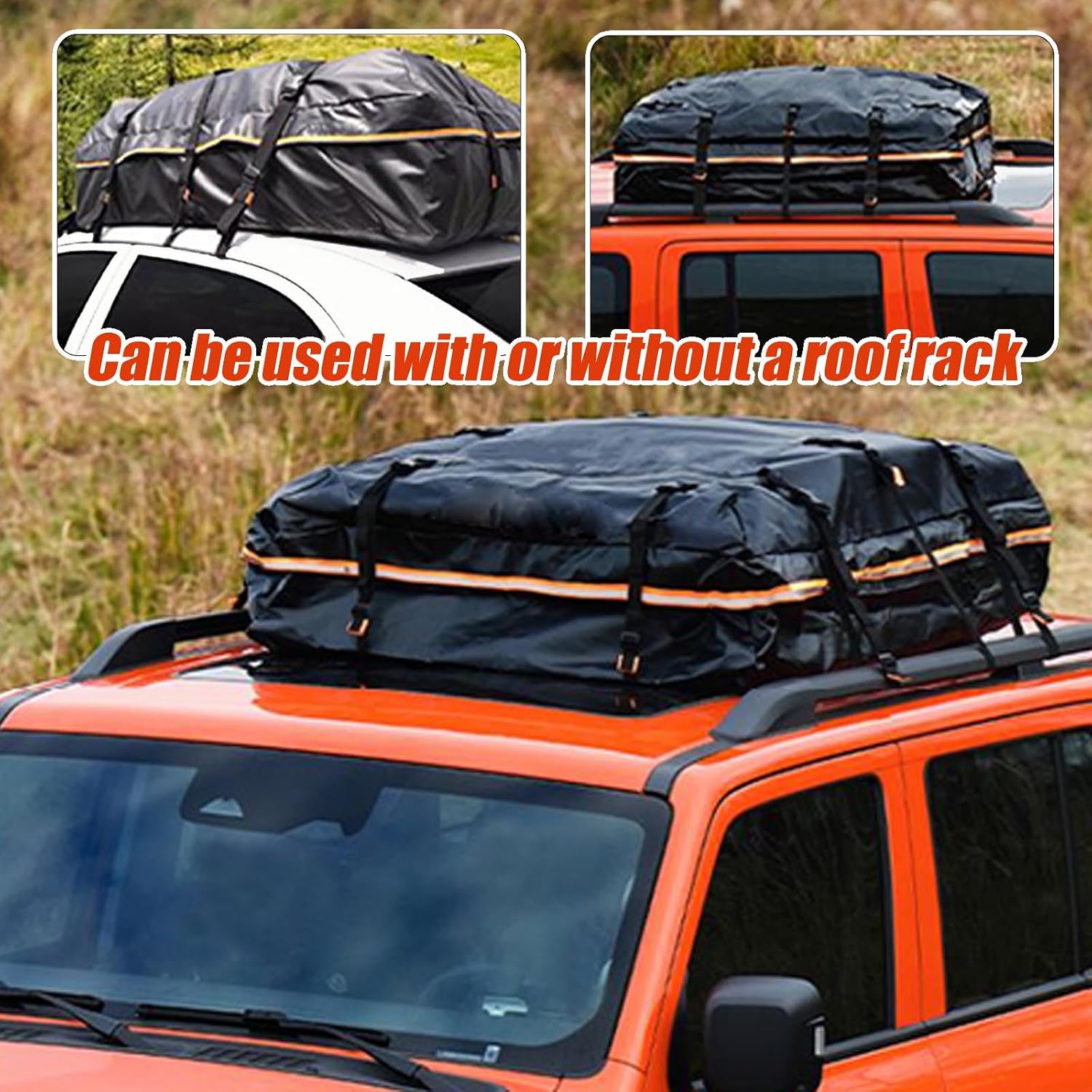 Car Roof Bag Top Cargo Carrier for Volkswagen Atlas SEL (MQB B) 2020-2025, Water-Resistant Strong Fabric Cargo Bag with/Without Rack Foldable for Travel & Camping,425L/109 * 86 * 43cm-Black
