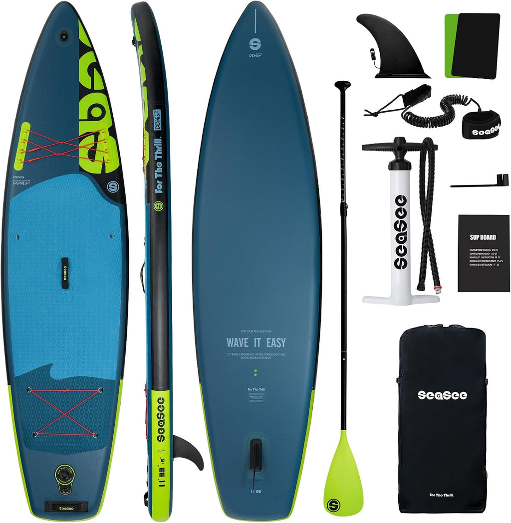 Inflatable Stand Up Paddle Board Includes Paddle, Dual Action Pump, and Accessories 11ft Lightweight iSUP, 33'*6' Wide Stable Design, Anti-Slip EVA Deck, Paddle Board for Adults