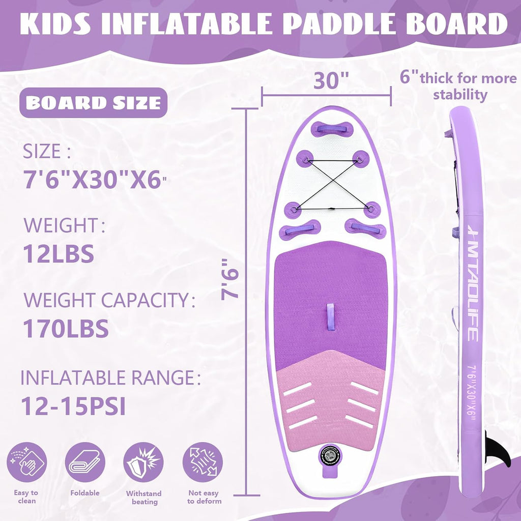 Kids Inflatable Stand Up Paddle Board, Kids Paddle Board with SUP Accessories, Anti-Slip EVA Deck, 7'6''Child SUP for Kids & Youth