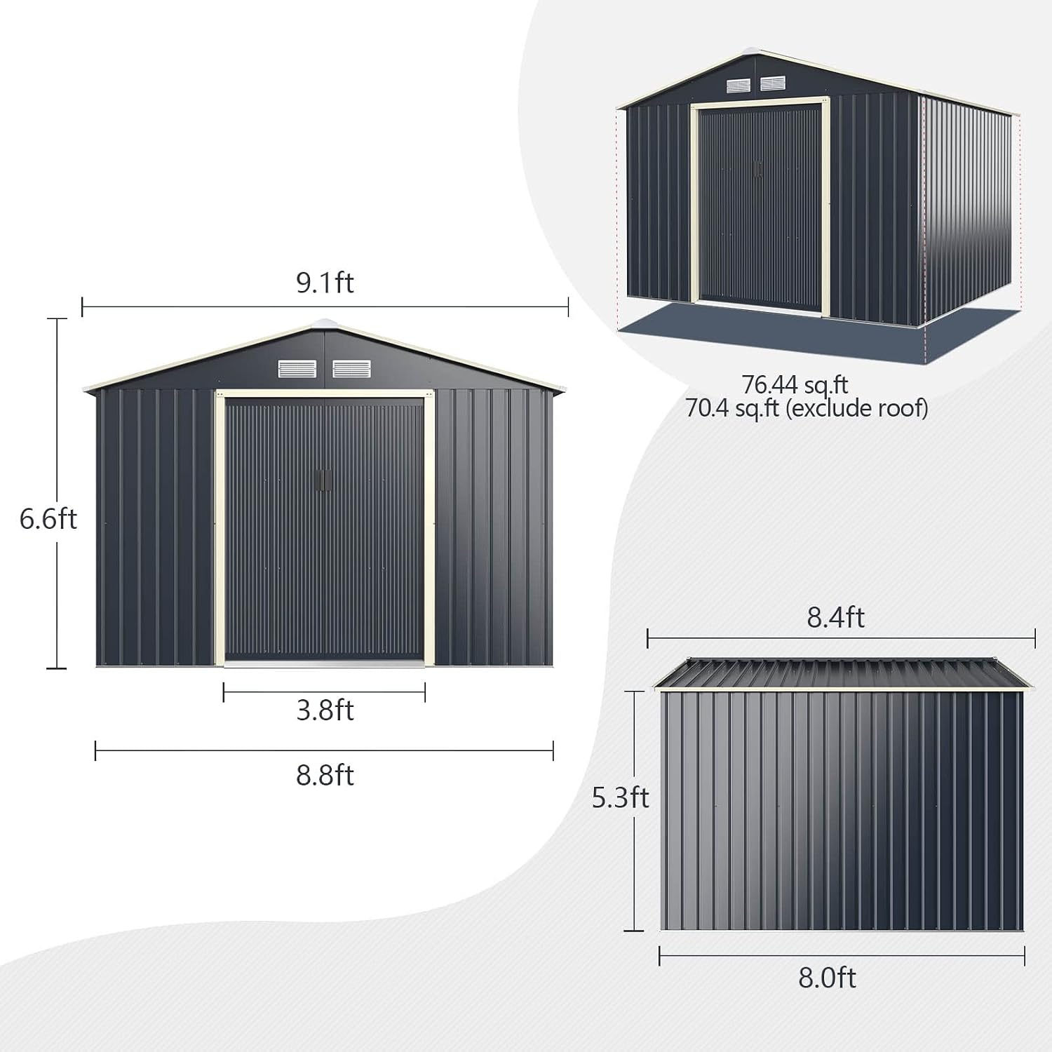Goplus Storage Shed, Metal 9' X 8' Outdoor Building Organizer with 4 Vents & Double Sliding Door for Garden Backyard Farm (9'X8')
