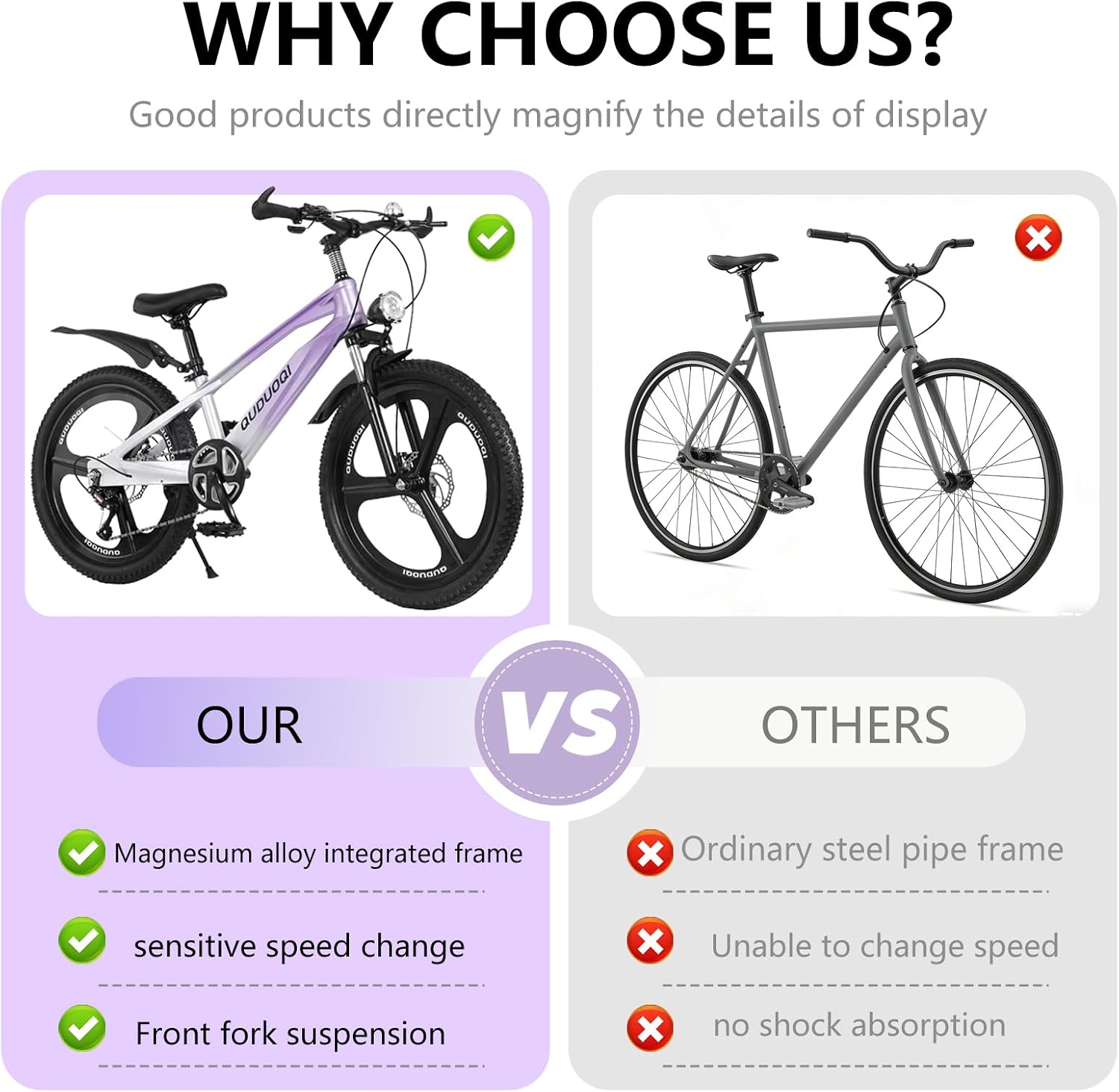20 Inch Mountain Bike Bicycle for Kids Ages 7-12 with Dual Disc Brakes, 7 Speeds, Shock Absorber, LED Lights,for Boys & Girls