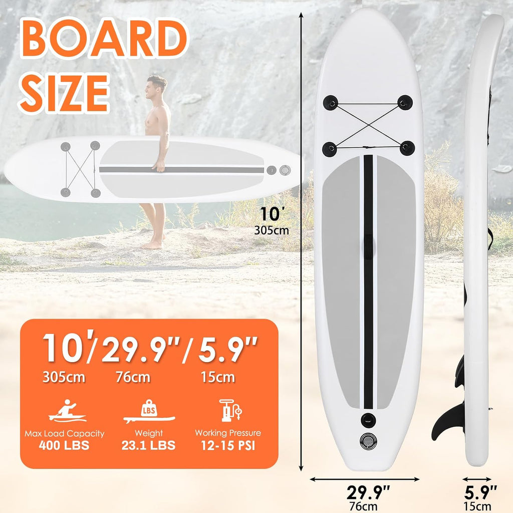 Clevich 10FT Stand Up Paddle Board, Inflatable Paddleboard with SUP Accessories & Carry Bag, Paddle, Hand Pump, Non-Slip Deck, Repair Kit,Leash, 400LBS