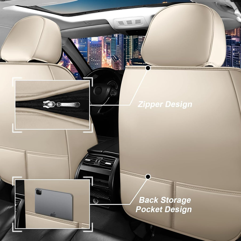 Car Seat Cover Full Set for Toyota Grand Highlander Seat Covers 2024-2025, Nappa Leather Waterproof Seat Covers For Cars, Airbag Compatible, Universal Automotive Seat Covers(Luxury Full Set/Beige)