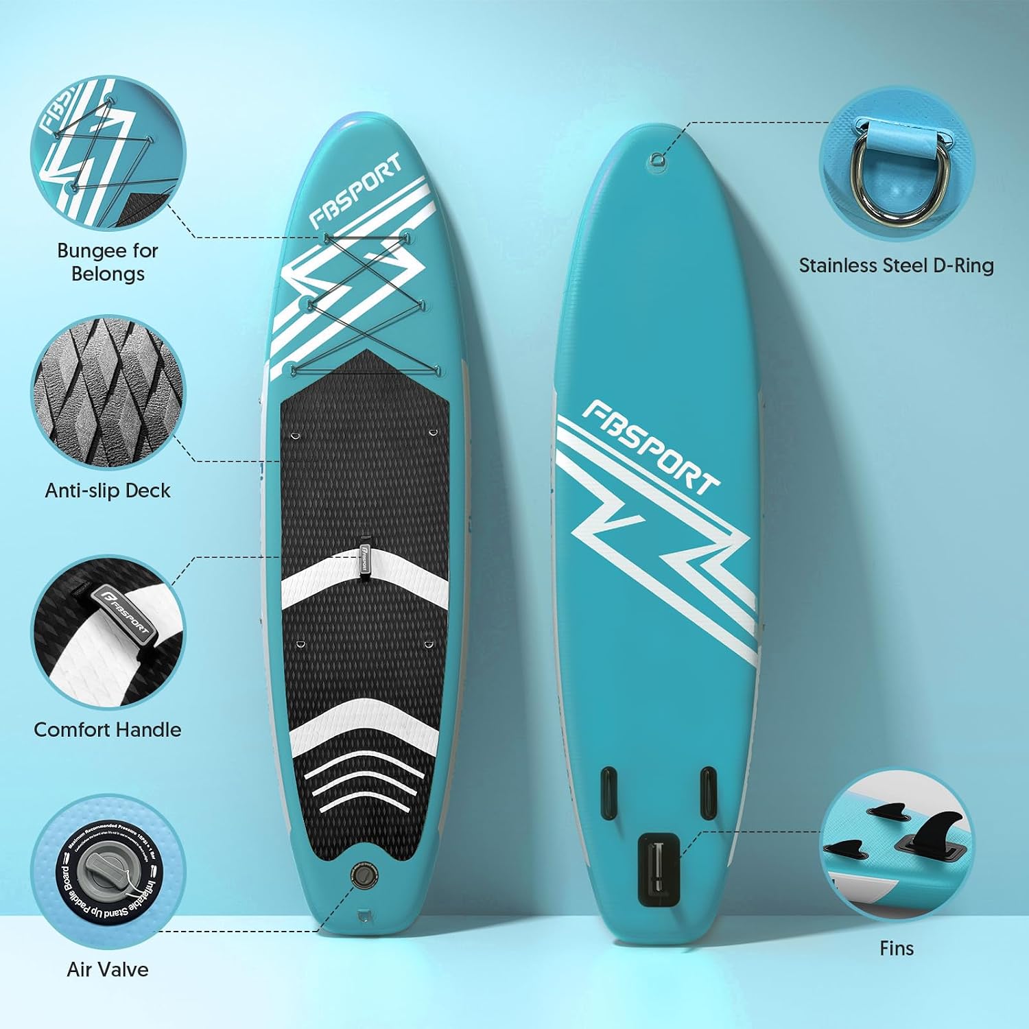 FBSPORT 11' Premium Stand Up Paddle Board, Yoga Board with SUP Accessories & Carry Bag | Wide Stance, Surf Control, Non-Slip Deck, Leash, Paddle and Pump for Youth & Adult