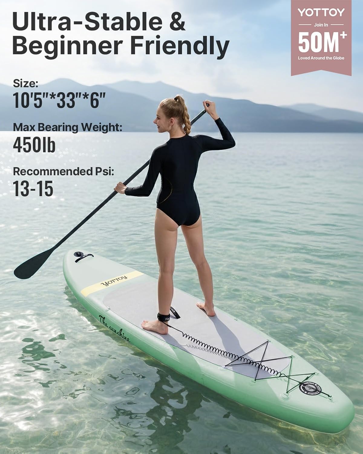 YOTTOY Inflatable Stand Up Paddle Board,Stable Lightweight 10'5' SUP with Non-Slip EVA Deck, Premium Paddleboard Accessories, Three-Fin System & Carry Bag,All-Around Inflatable SUP