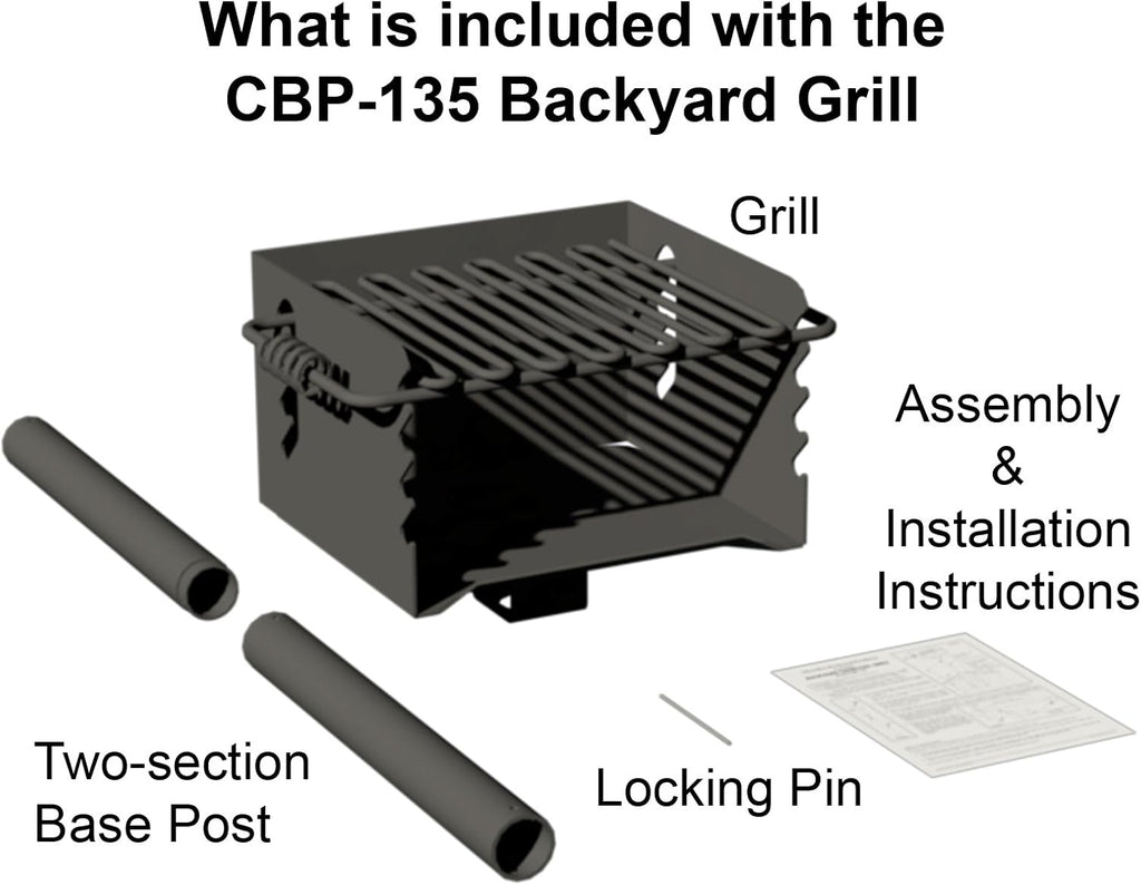 Pilot Rock CBP-135 Charcoal Grill, Park Style Outdoor BBQ Camping Grill with Swivel