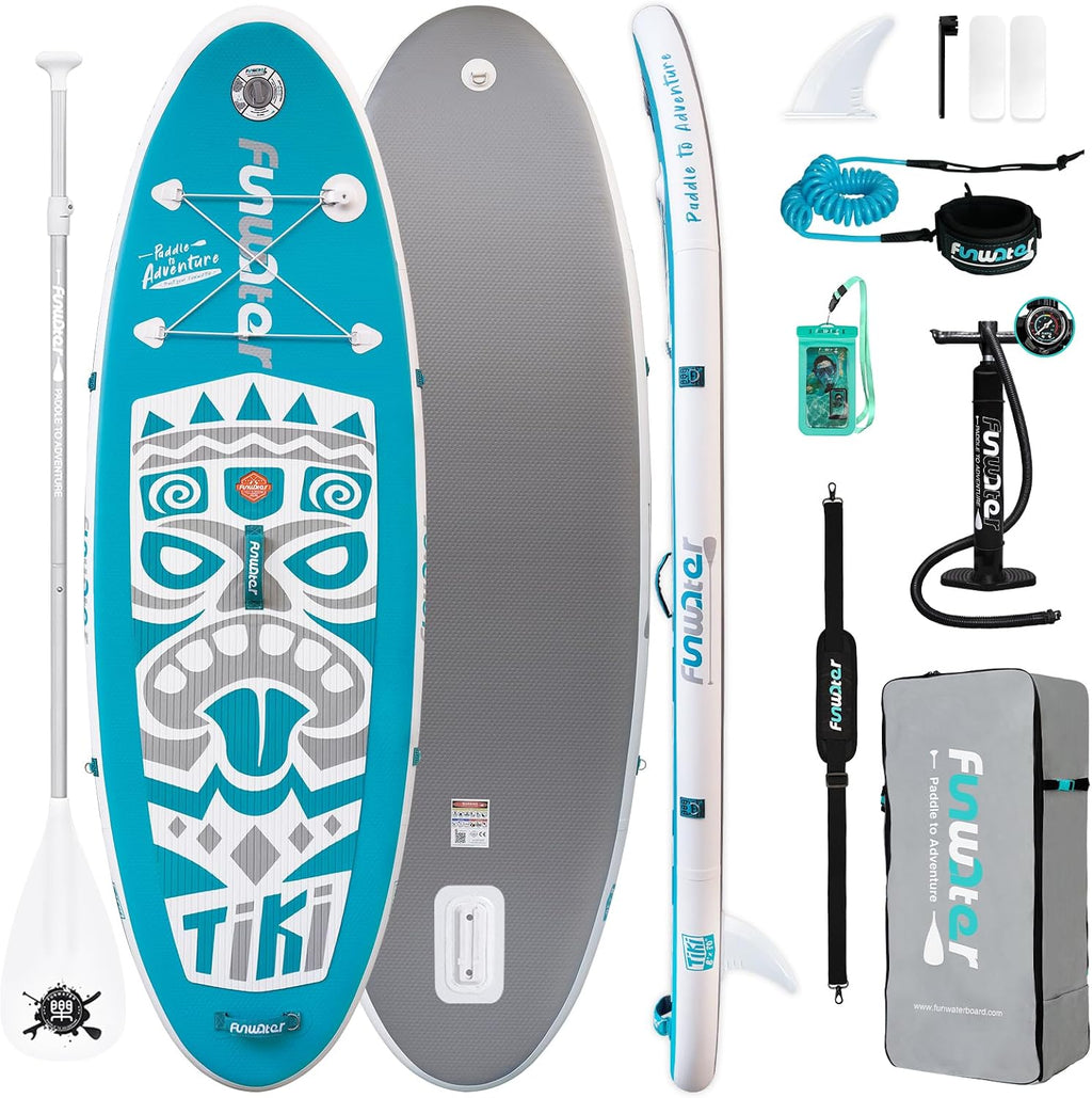 FunWater 8'/10'/10'6'/11'6' Inflatable Stand Up Paddle Board with Premium SUP Paddleboard Accessories, Wide Stable Anti-Slip EVA Deck,Paddle Boards for Adults & Youth of All Skill Levels