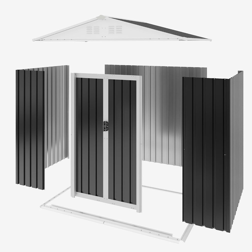 Outdoor Sheds 6FT x 4FT Outdoor Storage, Metal Anti-Corrosion Utility Tool House with Lockable Door & Shutter Vents，Outdoor Waterproof Garden Tool Metal Storage Sheds（Grey）