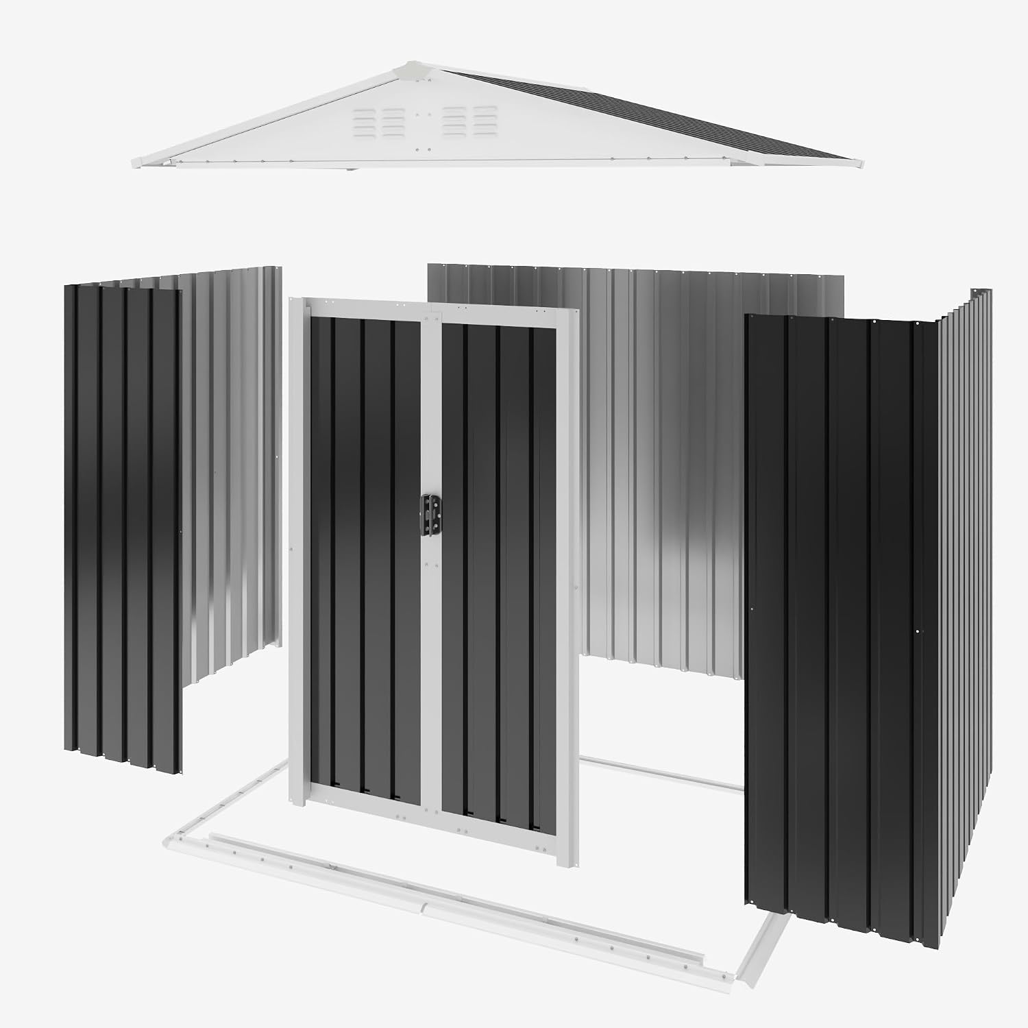 Outdoor Sheds 6FT x 4FT Outdoor Storage, Metal Anti-Corrosion Utility Tool House with Lockable Door & Shutter Vents，Outdoor Waterproof Garden Tool Metal Storage Sheds（Grey）