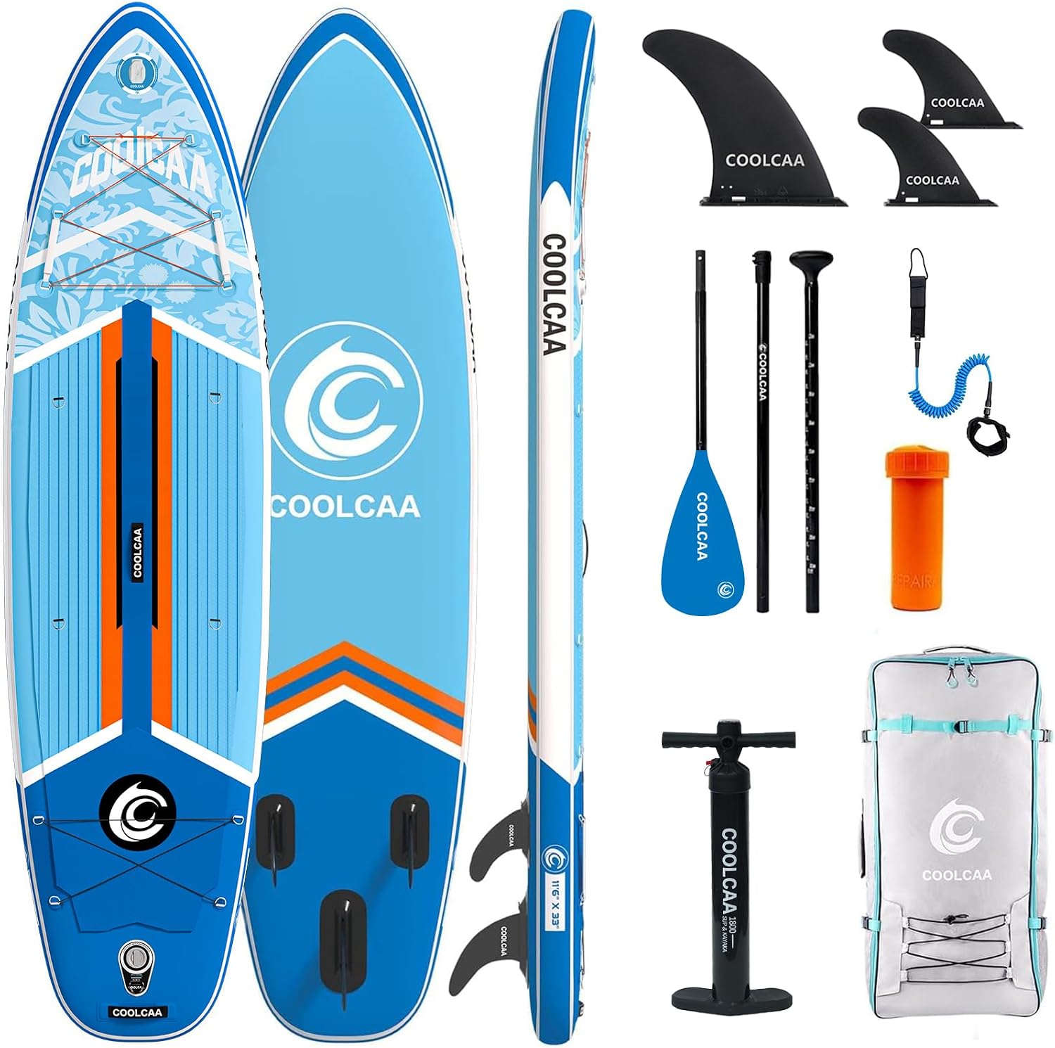 COOLCAA Dolphin Inflatable Paddle Board, Extra Wide & Stable SUP for Family and Beginners, Versatile for Water Activities, with Complete Accessories & Backpack