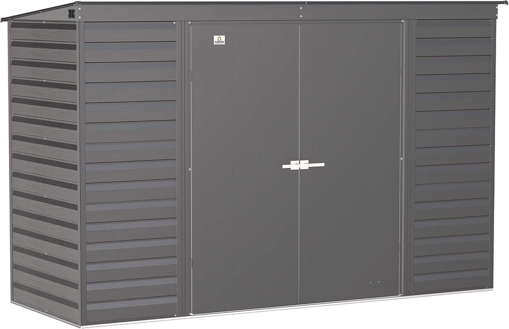 Arrow Select 10' x 4' Outdoor Lockable Steel Storage Shed Building, Charcoal