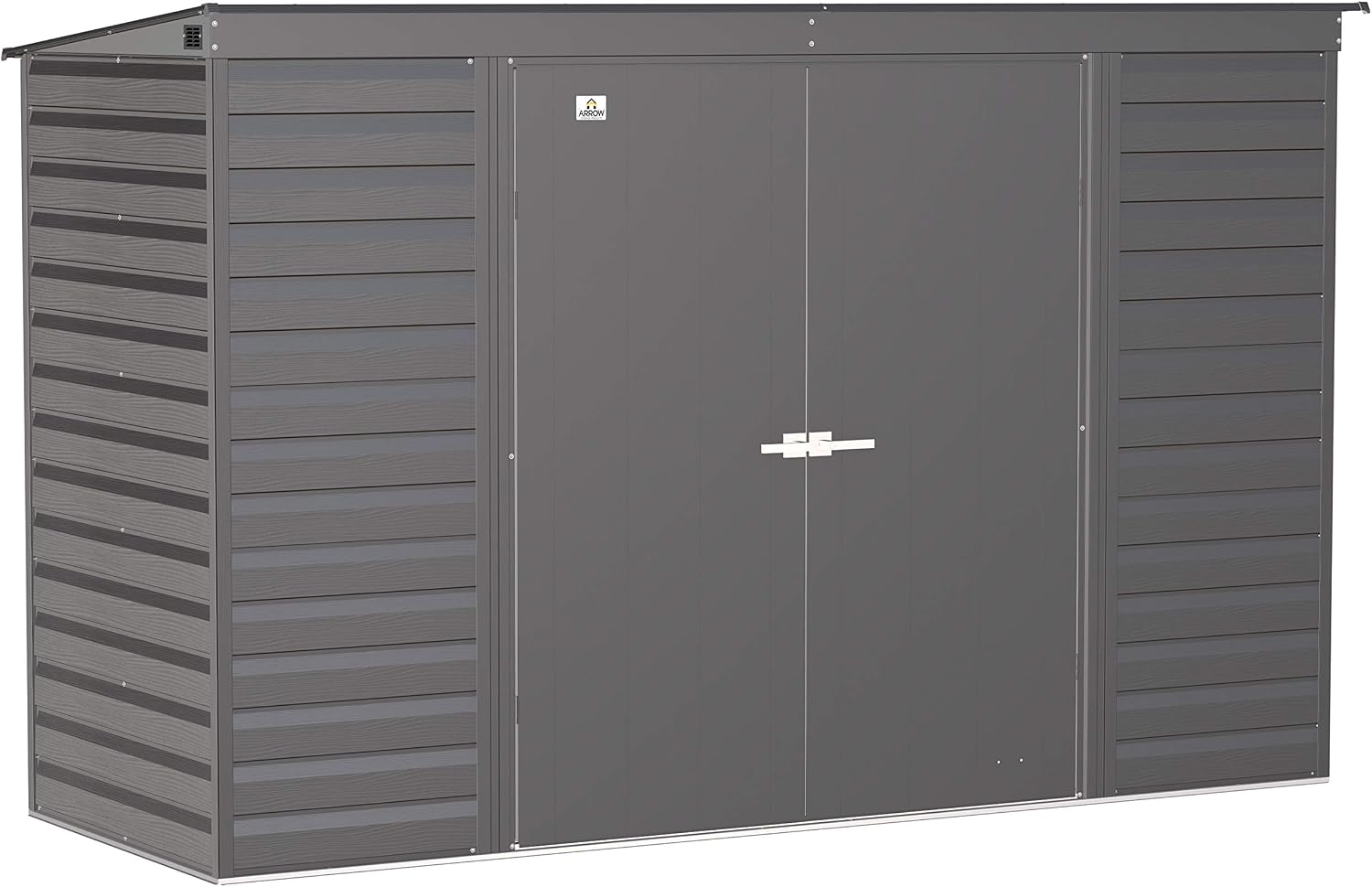 Arrow Select 10' x 4' Outdoor Lockable Steel Storage Shed Building, Charcoal