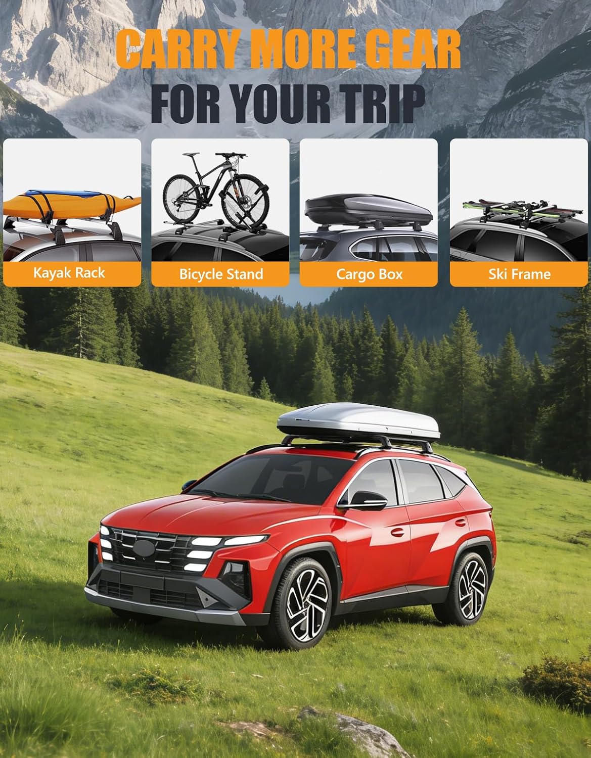 KINGGERI 330lbs Lockable Roof Rack Cross Bars Compatible with Hyundai Tucson 2022-2026 SE SEL N Line Limited NX4 Hybrid, Heavy Duty Anti-Theft Aluminum Roof Rails Crossbars Carrier Luggage Kayak