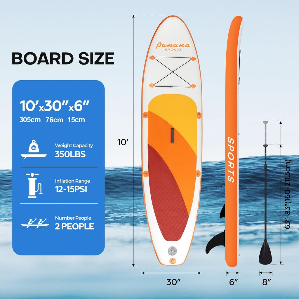Panana Inflatable Stand Up Paddle Board 10'/10'8''x30''/32''x6'' iSUP Non-Slip Deck Paddleboard for Adults Beginners Youth, with Paddle Pump Fins Leash Backpack