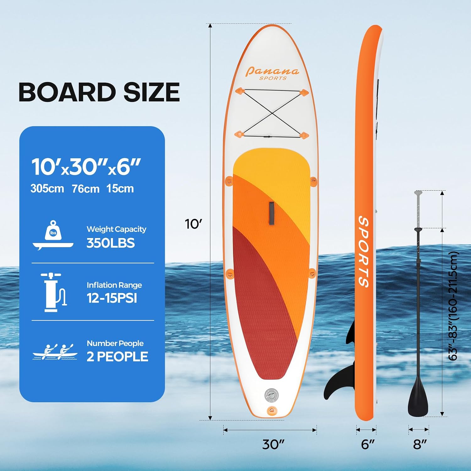 Panana Inflatable Stand Up Paddle Board 10'/10'8''x30''/32''x6'' iSUP Non-Slip Deck Paddleboard for Adults Beginners Youth, with Paddle Pump Fins Leash Backpack