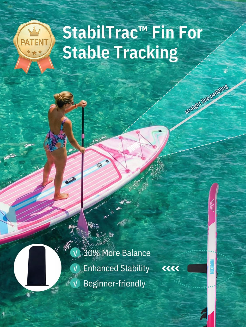 Niphean (Extra Large) Inflatable Paddle Board, SUP for 2+1 People/Family 500lbs Capacity Stand Up Paddle Board with SUP Accessories, StabilTrac Fin Non-Slip Paddleboard for Adults