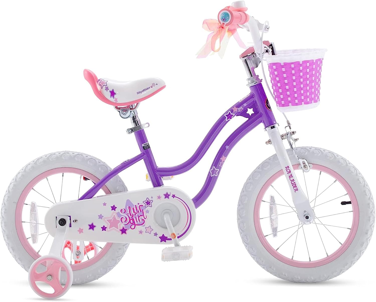 RoyalBaby Stargirl 16 Inch Kids Outdoor Bicycle with Kickstand, Accessory Basket, Bell, and Safety Training Wheels for Ages 4-7, Purple
