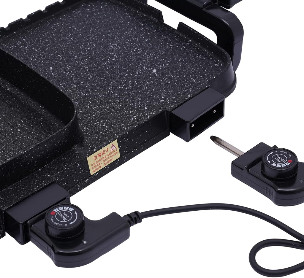 2 In 1 Barbecue Hot Pot, 110V Indoor Korean BBQ Hot Pot with Grill, Non-Stick Dual Temperature Control Shabu Shabu,Electric Shabupot Non Smoke Stove Portable for 2-10 People