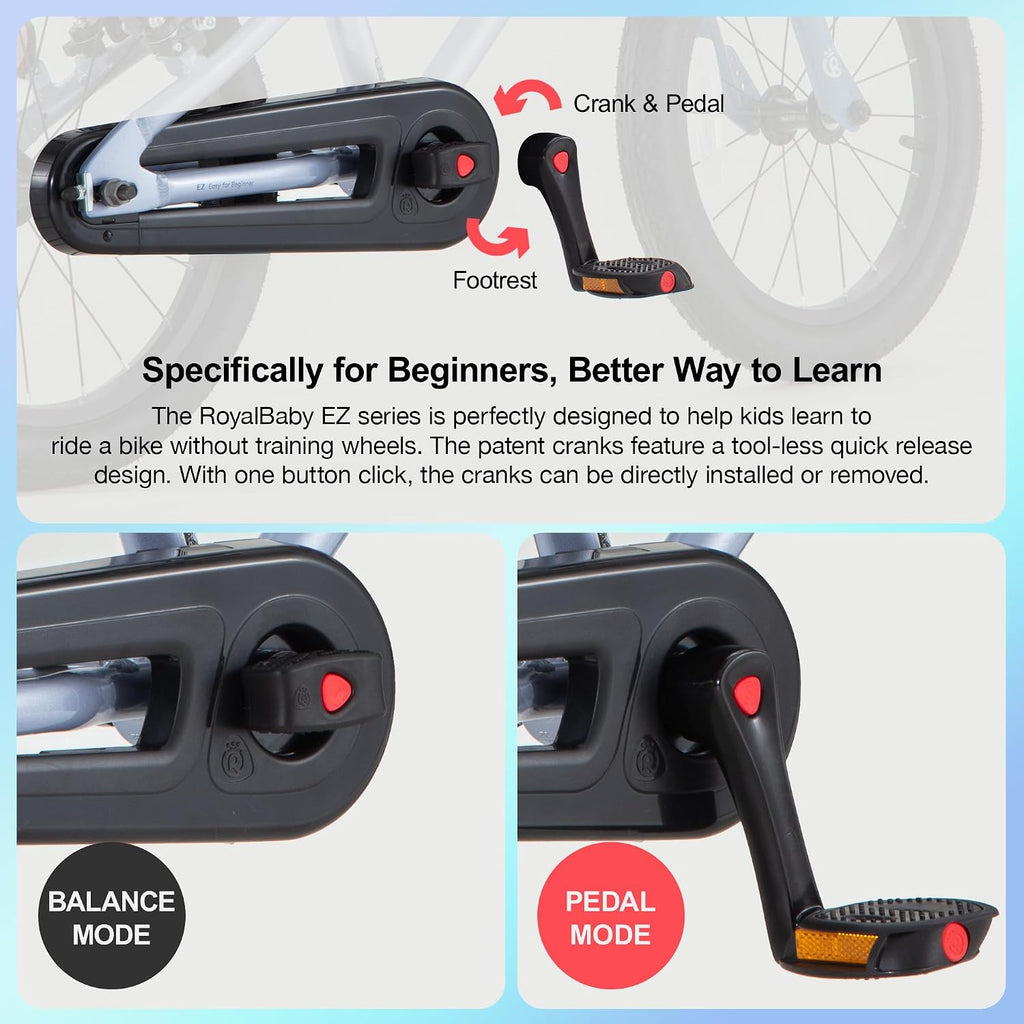 RoyalBaby EZ Kids Bike 12 14 16 18 20 Inch Balance Pedal 2-in-1 Training Bicycle Boys Girls Ages 3 to 12 Years Easy Learn for Beginners