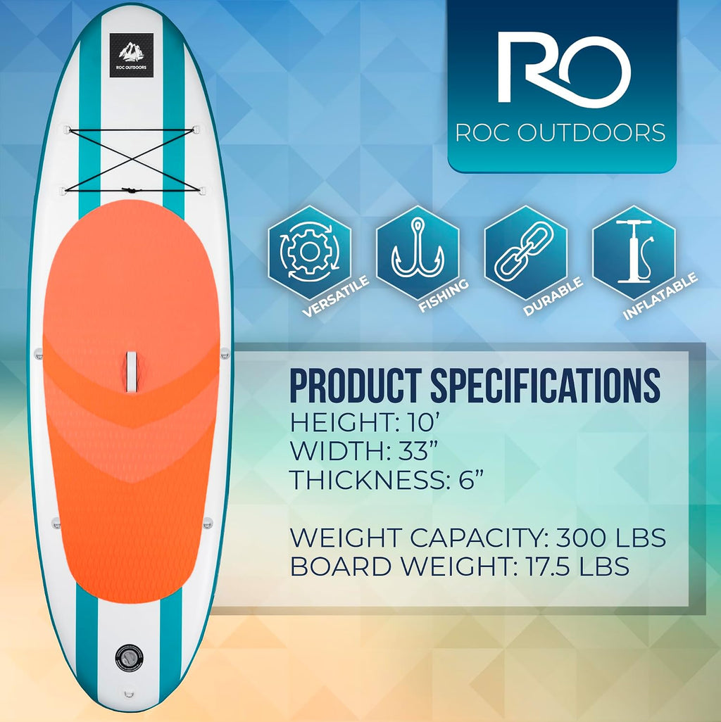 Roc Inflatable Stand Up Paddle Board with Premium SUP Paddle Board Accessories, Wide Stable Design, Non-Slip Comfort Deck for Youth & Adults