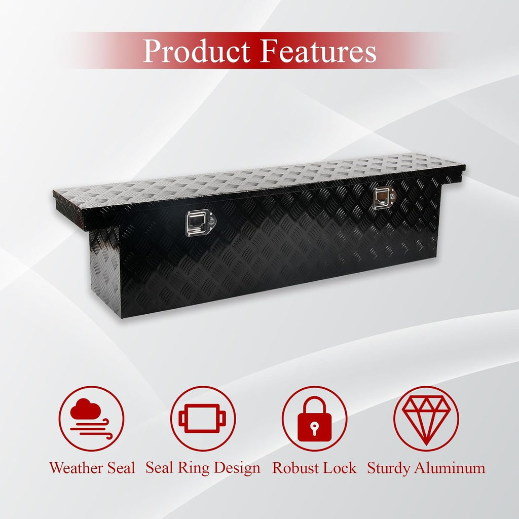 60''Inch Aluminum Truck Tool Box Trailer Chest Box Underbody Storage Organizer Waterproof Square Storage Organizer w/Lock & Keys Black(‎60' Lx12 Wx14 H) Only For Standard cab Or Regular CAB
