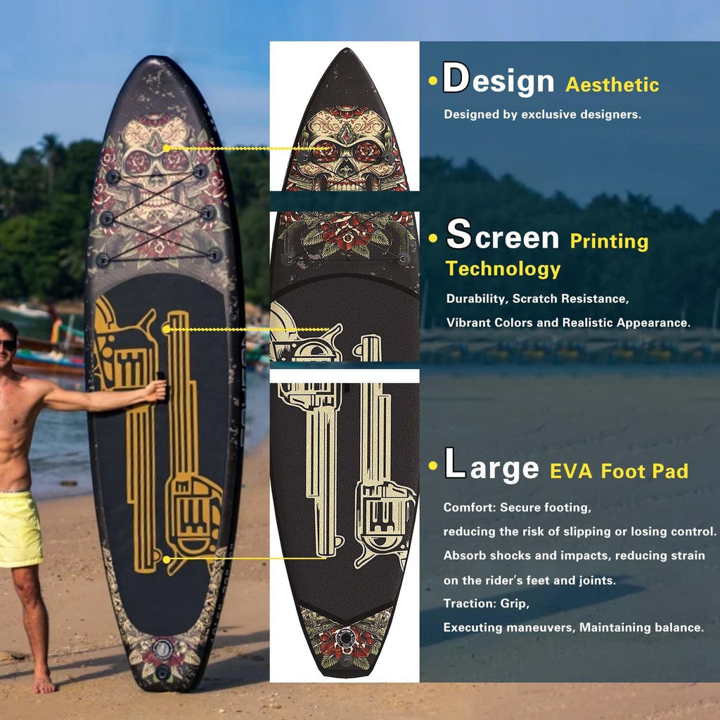 Inflatable Paddle Board,Extra Wide 10.6'/11' Stand Up Paddle Board with Sup Accessories,400lbs Capacity for Family with Safety Leash, All Skill Levels Sup for Yoga,Fishing,Surfing