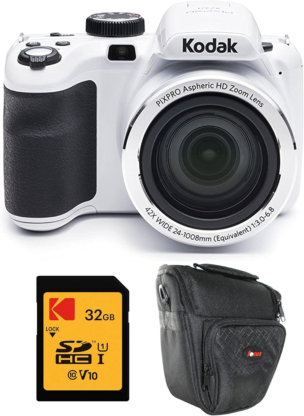 Kodak PIXPRO AZ425 Astro Zoom 20MP Digital Camera (White) Bundle with 32GB Memory Card (2 Items)
