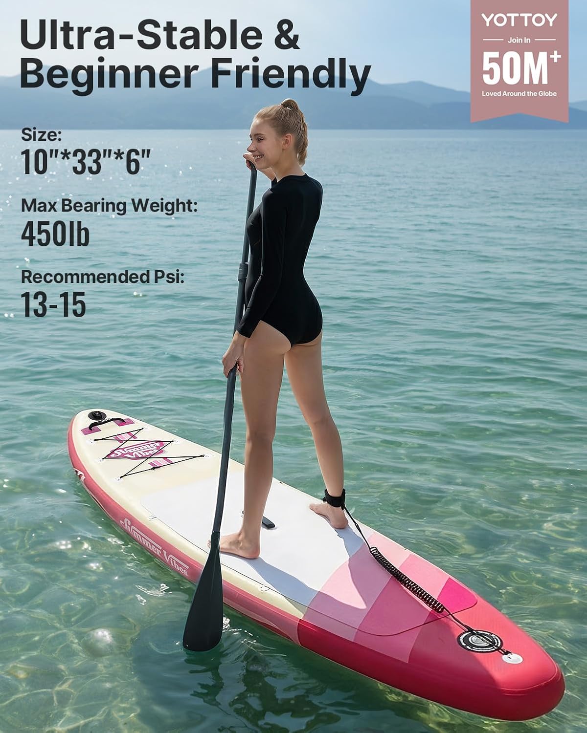 YOTTOY Inflatable Stand Up Paddle Board,Stable Lightweight 10'5' SUP with Non-Slip EVA Deck, Premium Paddleboard Accessories, Three-Fin System & Carry Bag,All-Around Inflatable SUP