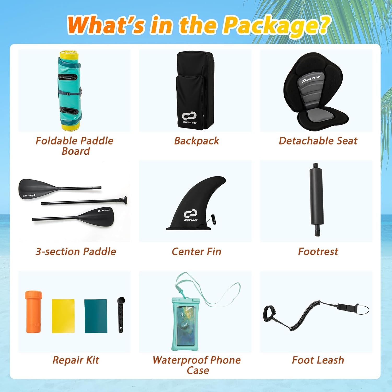 Goplus Inflatable Stand Up Paddle Board for Adults, 11FT SUP w/Premium Kayak Seat, Adjustable Paddle, Leash, Hand Pump, Repair Kit, Waterproof Phone Pouch, Backpack, Non-Slip Deck