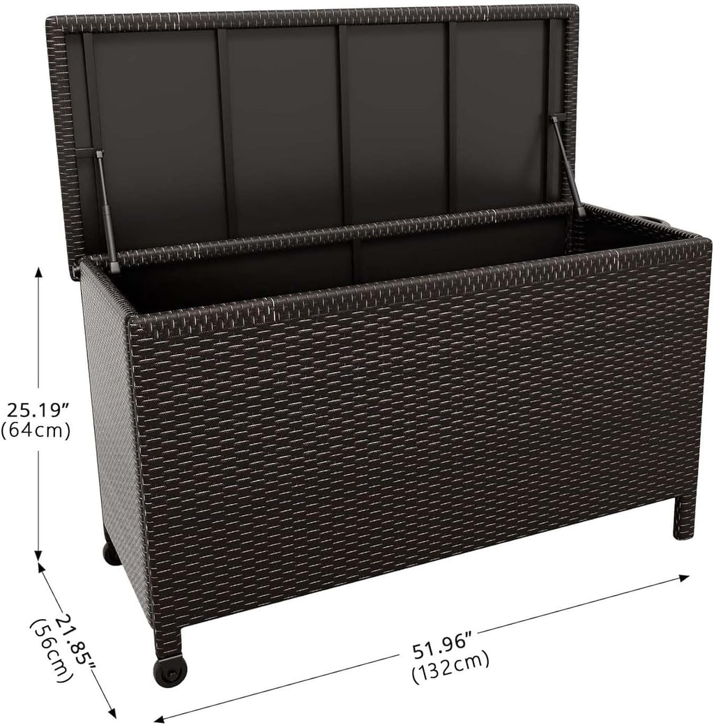 Wicker Deck Box, 125 Gallon All-Weather Outdoor Storage Box, Rattan Storage Bin for Patio Furniture, Outdoor Cushions, Pool Storage and Garden Tools, Brown
