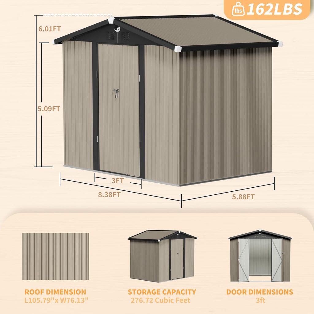 Outdoor Storage Shed 8x6 FT,Metal Tool Sheds,Waterproof Outside Storage Sheds with Lockable Door,Large Storage Building