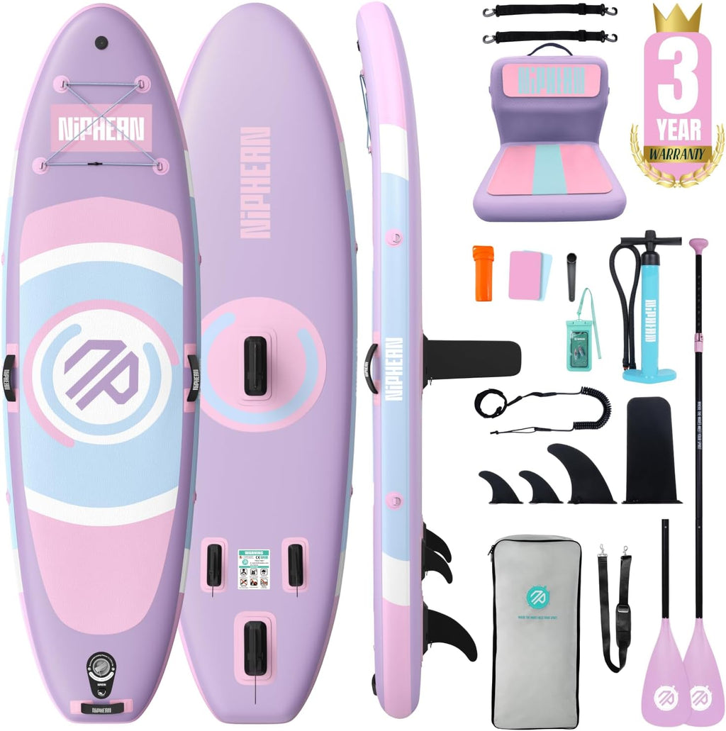 Niphean（Ultra-Light） Inflatable Paddle Board with StabilTrac Fin and Durable SUP Accessories, 10' Stand Up Paddle Boards for Adults & Youth, Versatile Yoga Paddle Board, Gift Ideas