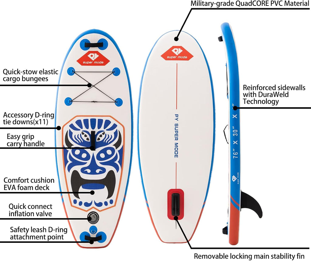 Inflatable Stand Up Paddle Board with Premium SUP Accessories - Backpack, Adjustable Paddle, Non-Slip Deck, Hand Pump, Leash, Fins, Waterproof Bag