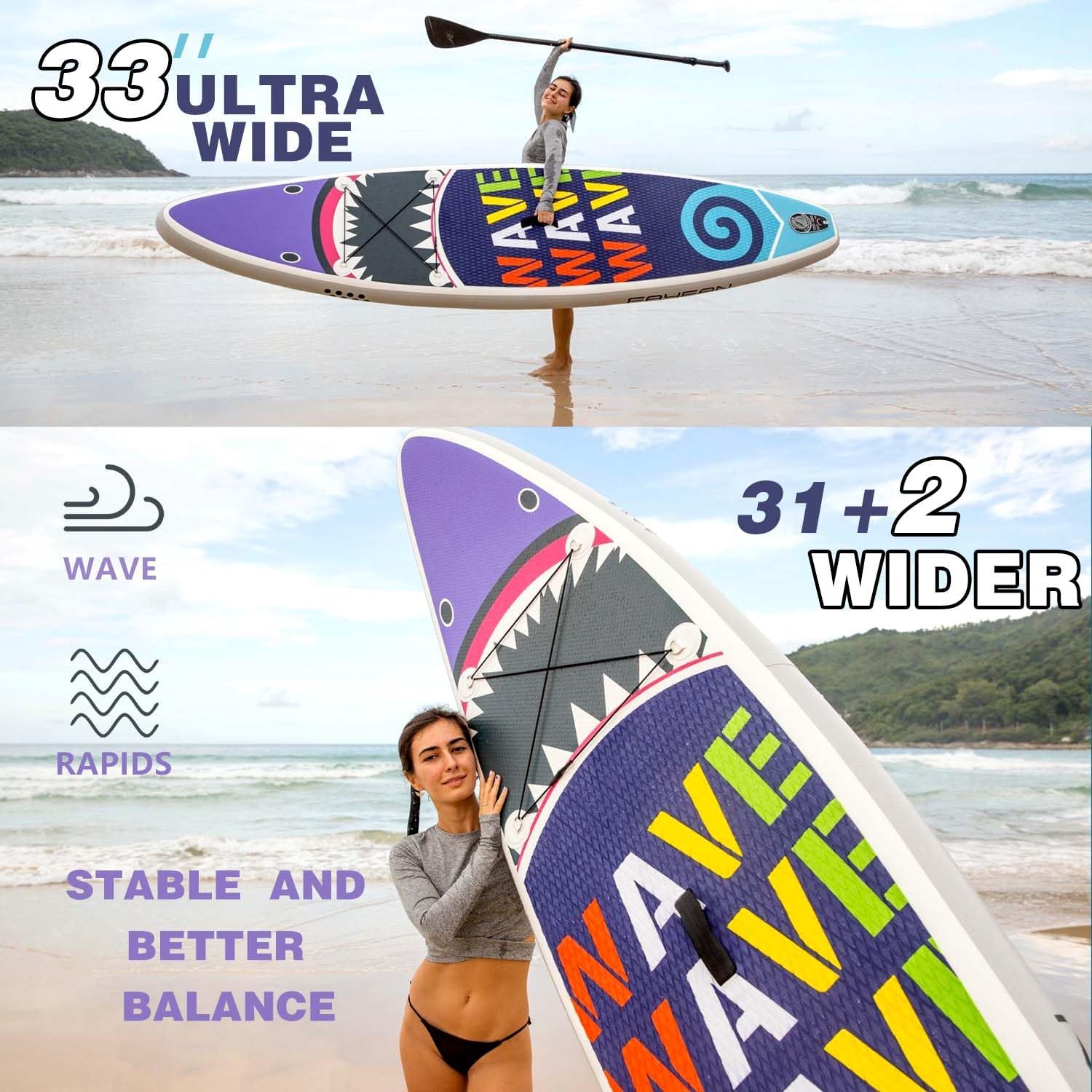 Inflatable Paddle Board,Extra Wide 10.6'/11' Stand Up Paddle Board with Sup Accessories,400lbs Capacity for Family with Safety Leash, All Skill Levels Sup for Yoga,Fishing,Surfing