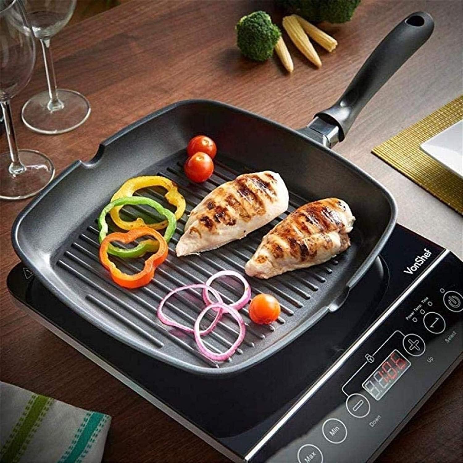 Electric BBQ Grill Indoor Electric Griddle Grill Teppanyaki BBQ Hot Plate Camping, Non Stick, Adjustable Temperature 26cm,Portable Nonstick Griddle