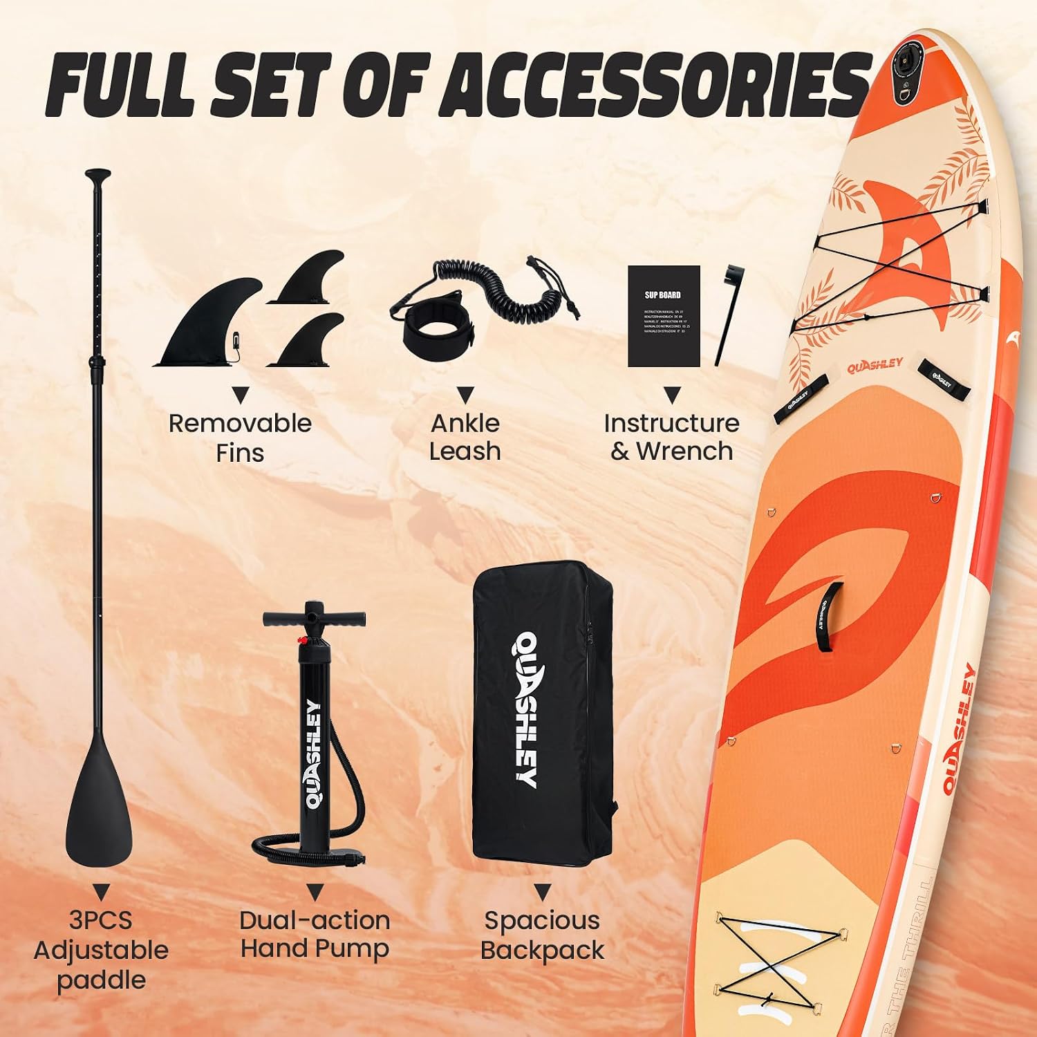 Quashley Inflatable Paddle Board Extra Wide Stand Up Paddleboards 11'×34' with All Premium Paddle Board Accessories,Inflatable SUP for Adults/Family,Beginner-Friendly,Removable Fin,Hand Pump