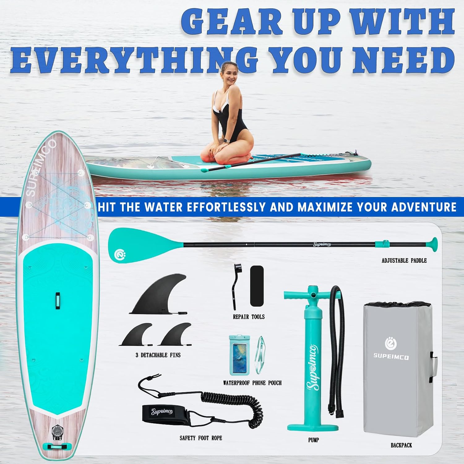 Inflatable Stand Up Paddle Board - Upgraded Glue-Free Hot Melt Technology, Long Service Life, 10'6', Anti-Slip EVA Deck, Full SUP Accessories, Included for Adults Youth All Skill Levels
