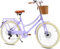DEYGIA Kids Bike, Retro Cruiser Bike for Girls, 20 24 Inch 7-Speed Kids Bicycles for Ages 6-14 Girls Youth with Rattan Basket, Dual-Disc Brake Carbon Steel Frame Lightweight Bicycle, Multiple Colors