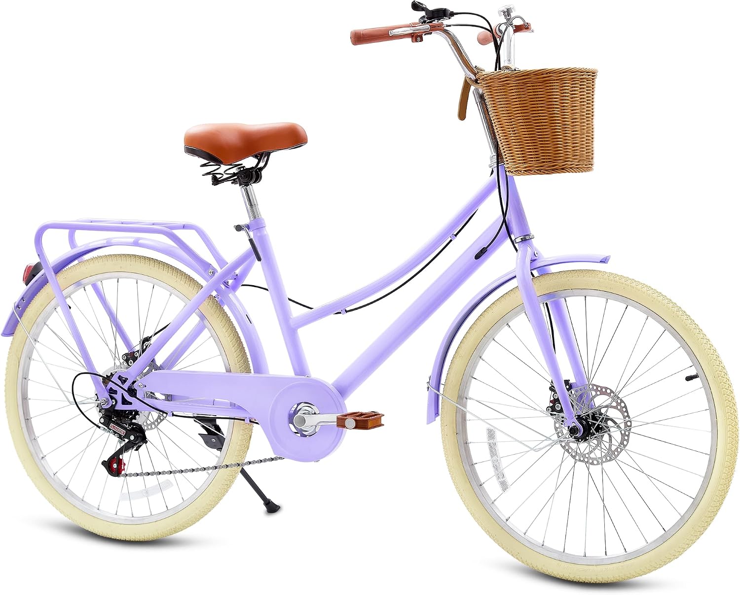 DEYGIA Kids Bike, Retro Cruiser Bike for Girls, 20 24 Inch 7-Speed Kids Bicycles for Ages 6-14 Girls Youth with Rattan Basket, Dual-Disc Brake Carbon Steel Frame Lightweight Bicycle, Multiple Colors